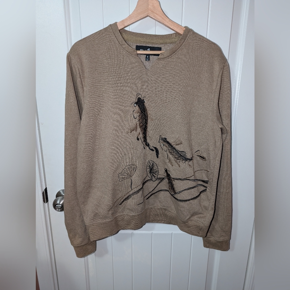 Blind Rooster Embroidered Koi Sweater Unisex Small Brown/Black